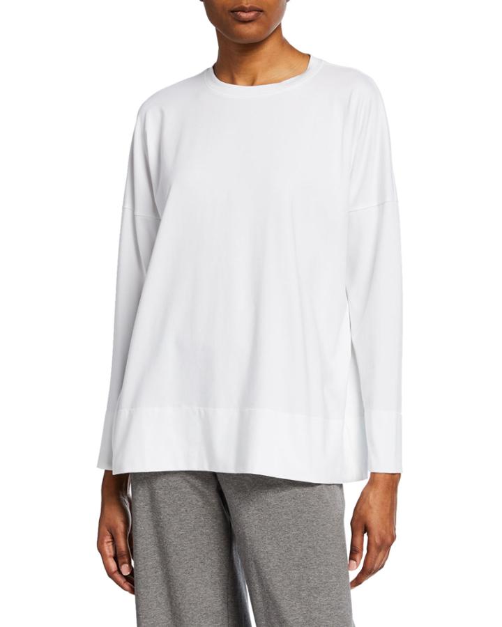 Plus Size Cotton Jersey Crewneck Long-sleeve Top