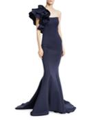 Marshmallow Ruffle-shoulder Trumpet Gown