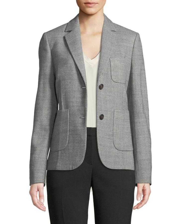 Micro Prince Of Wales Long-sleeve Wool Jacket