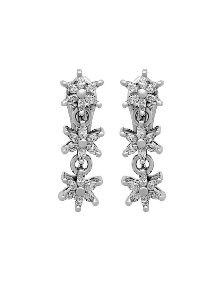 18k White Gold Diamond Flower-stack Earrings