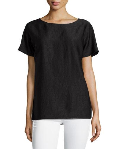Crewneck Boxy Short-sleeve Top, Black