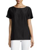 Crewneck Boxy Short-sleeve Top, Black