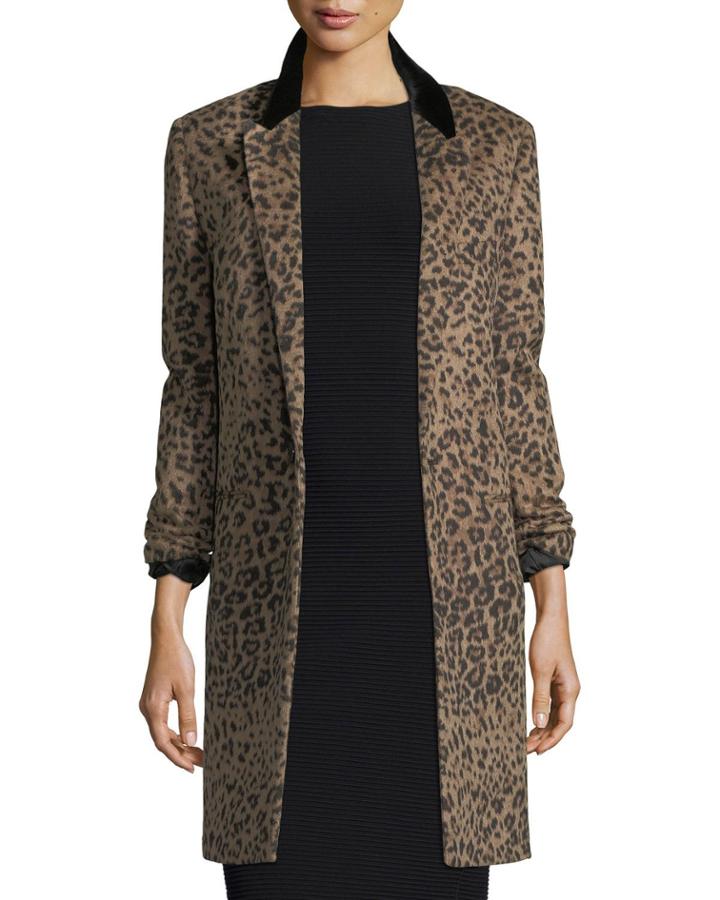 Leopard-print One-button Coat