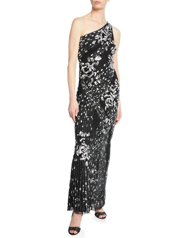 Tasha One-shoulder Sleeveless Beaded Column Dress