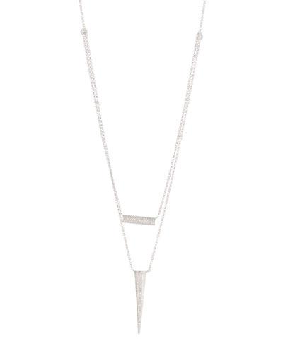 14k White Gold Double-layer Diamond Pendant Necklace