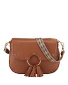 Suri Tasseled Medium Saddle Bag, Cognac