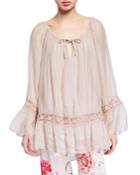 High-low Crotchet Bell-sleeve Blouse