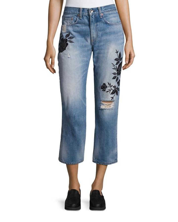 Ramona Embroidered Marilyn Crop Jeans, Indigo