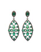 Silver Open Marquise Earrings With Green Emerald & Diamonds