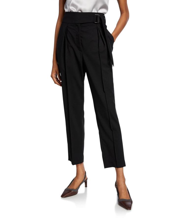 Belted Wool Straight-leg Pants