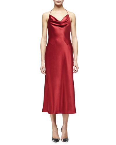 Marlena Cowl-neck Camisole Dress, Ruby