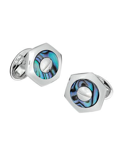 Hexagon Rivet Abalone Cuff