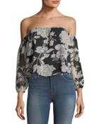 Off-the-shoulder Floral-print Crop Top