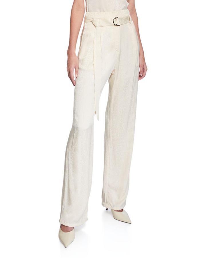 Snake Satin High-rise Pants, Ivory