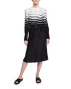 Roseabelle Striped Colorblock Button-front Long-sleeve Dress
