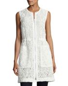 Chloe Zip-front Lace Vest, White