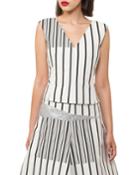 V-neck Sleeveless Irregular-stripe Cotton Canvas Top