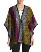 Faux-leather Trim Poncho Jacket,