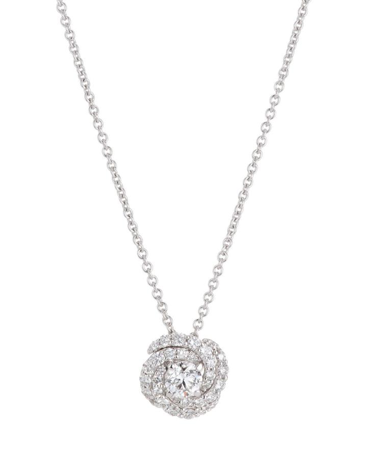 18k White Gold Diamond Rose Pendant Necklace
