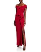 Off-the Shoulder Cascading Ruffle Gown