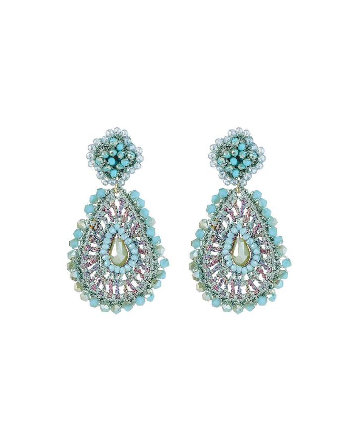 Crochet Beaded-drop Earrings, Turquoise