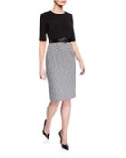 Twofer Checkered Sheath Dress W/belt