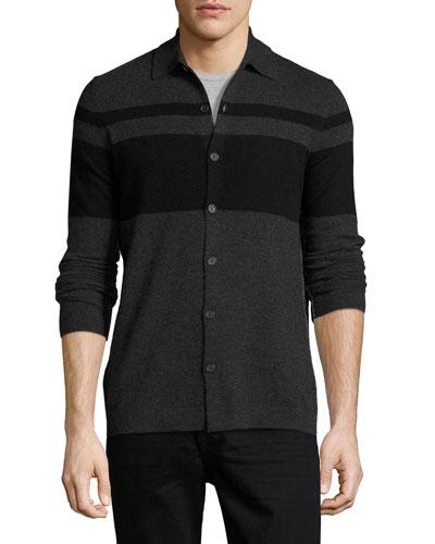 Cashmere Colorblock Polo Sweater, Charcoal/black