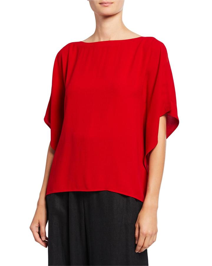 Silk Slit Flutter-sleeve Top