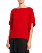 Silk Slit Flutter-sleeve Top