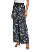 Floral Side-stripe Satin Wide-leg Pants