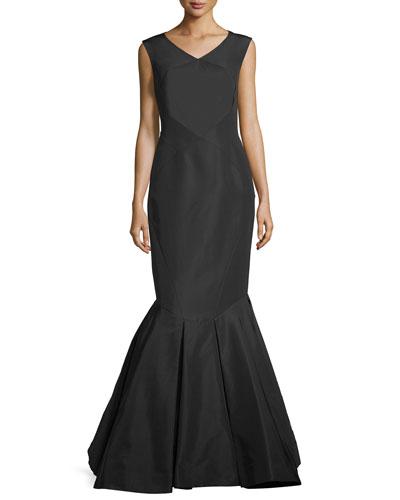 Sleeveless Open-back Silk Faille Trumpet Gown