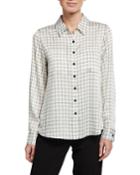 Grid Printed Matte Sateen Patch Pocket Button-down