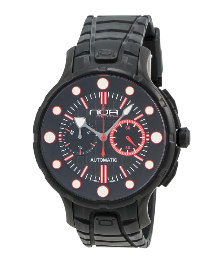 Rubber-strap Chronograph Watch, Black/red