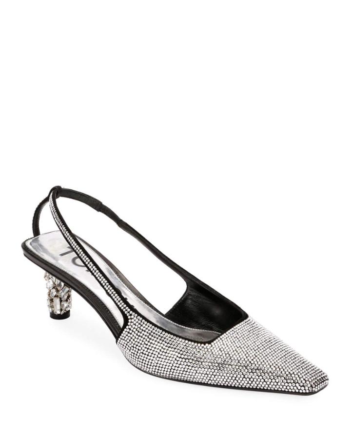 Crystal-beaded Slingback Pumps
