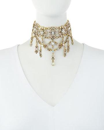 Antoinette Antiqued Crystal Choker Necklace, Golden