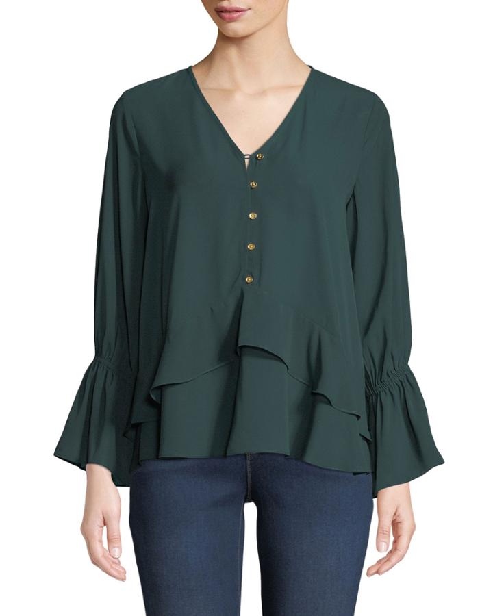 Layered Ruffle Bell-sleeve Peasant Blouse
