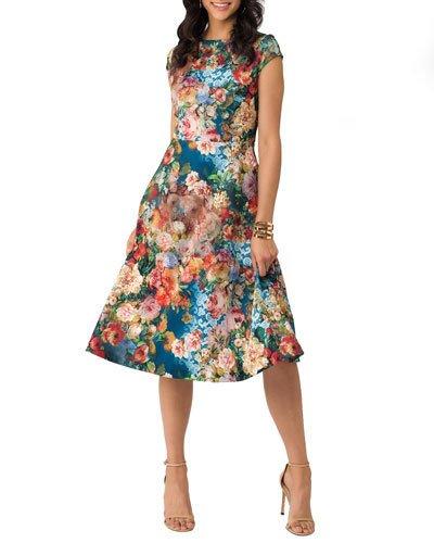 Floral Scuba Dress, Blue/pink
