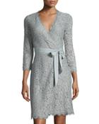 Julianna 3/4-sleeve Lace Wrap Dress,