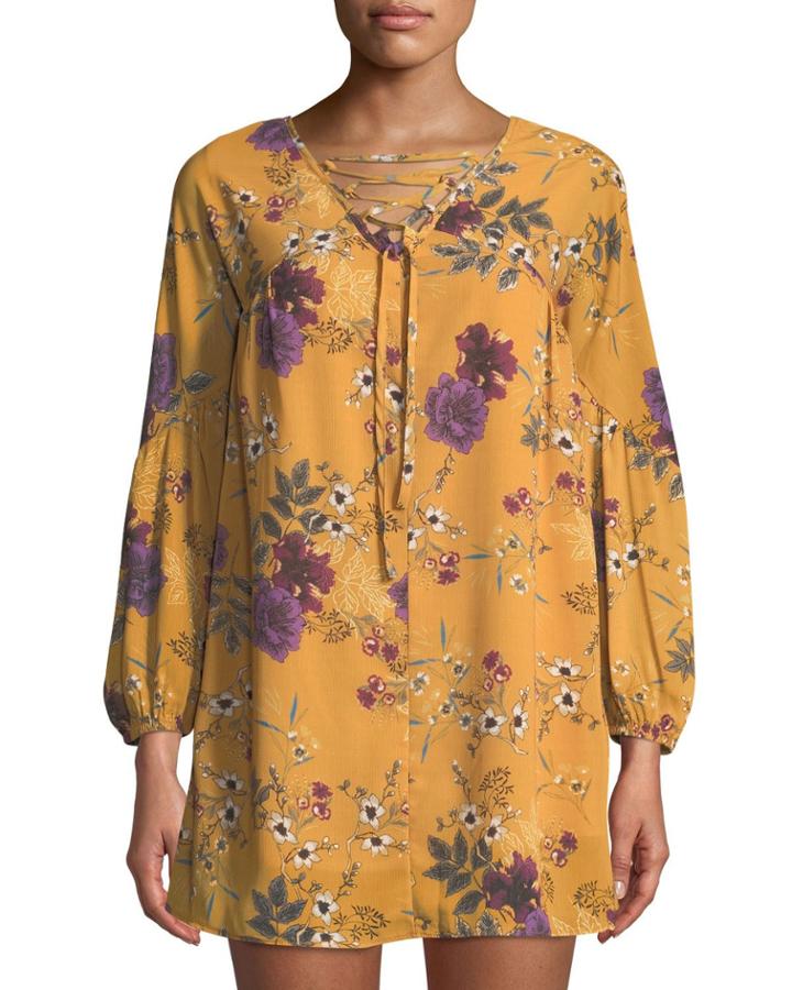 Floral Lace-up Peasant Dress