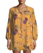 Floral Lace-up Peasant Dress