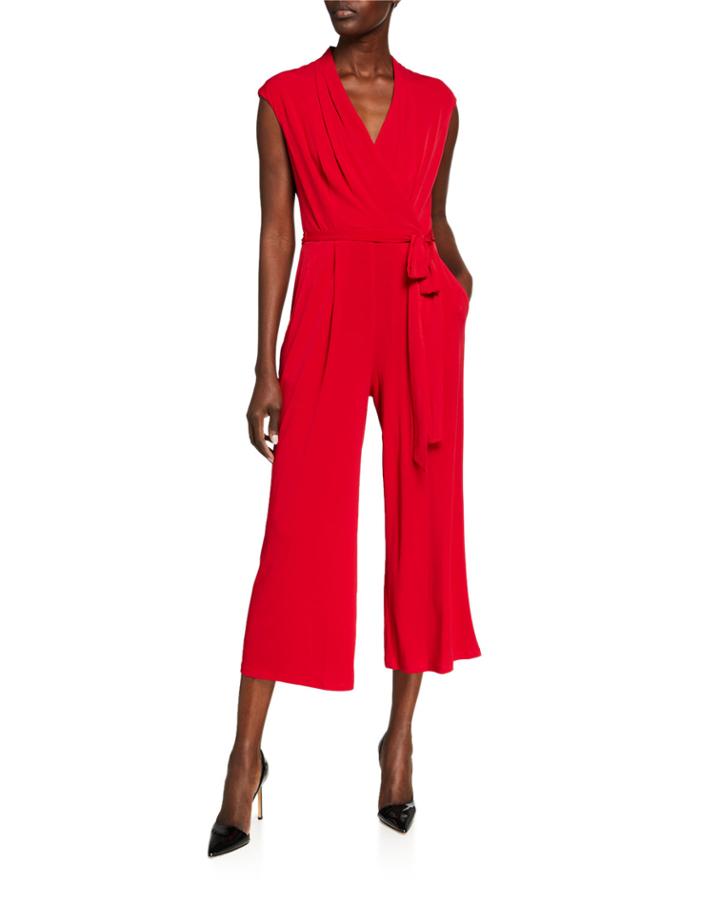 Faux-wrap Cropped Wide-leg Jumpsuit
