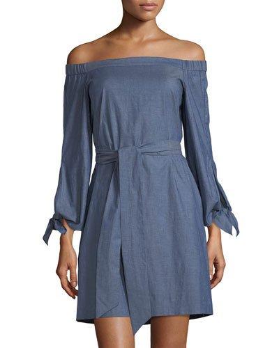 Off-the-shoulder Chambray Dress