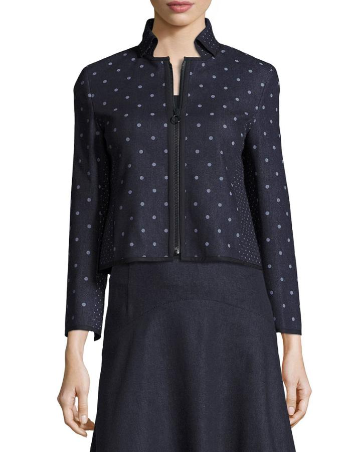 Dot-print Front-zip Denim Jacket