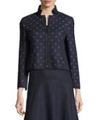 Dot-print Front-zip Denim Jacket