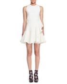 Sleeveless Ruffle-trim Scuba Dress, Ivory