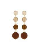 Thread-wrapped Ball Drop Earrings, Brown