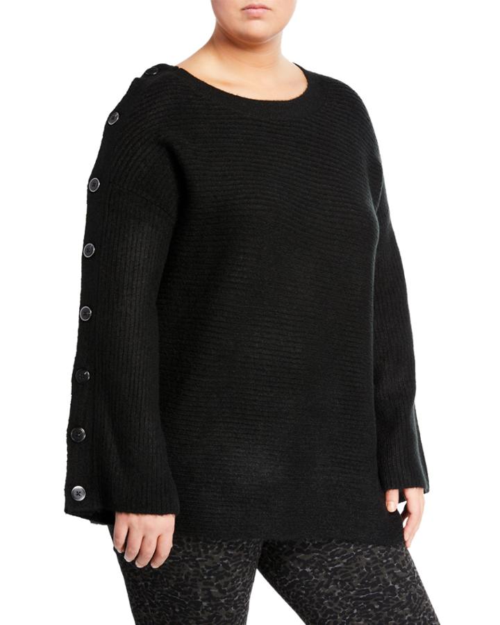 Adley Button-sleeve Ribbed Sweater,