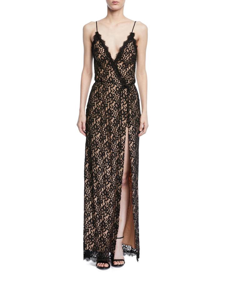Sleeveless Slit Lace Column Gown