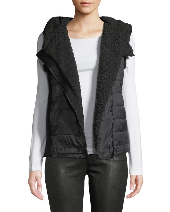 Ribbed Knit Fleece Hooded Vest