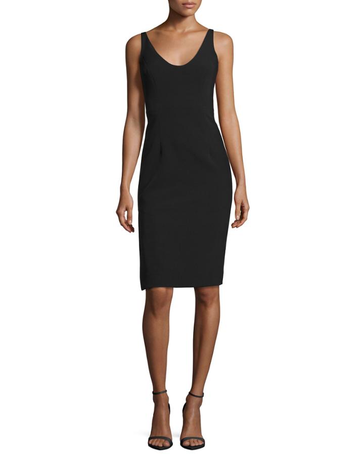 Cora Sleeveless Italian Cady Sheath Dress, Black